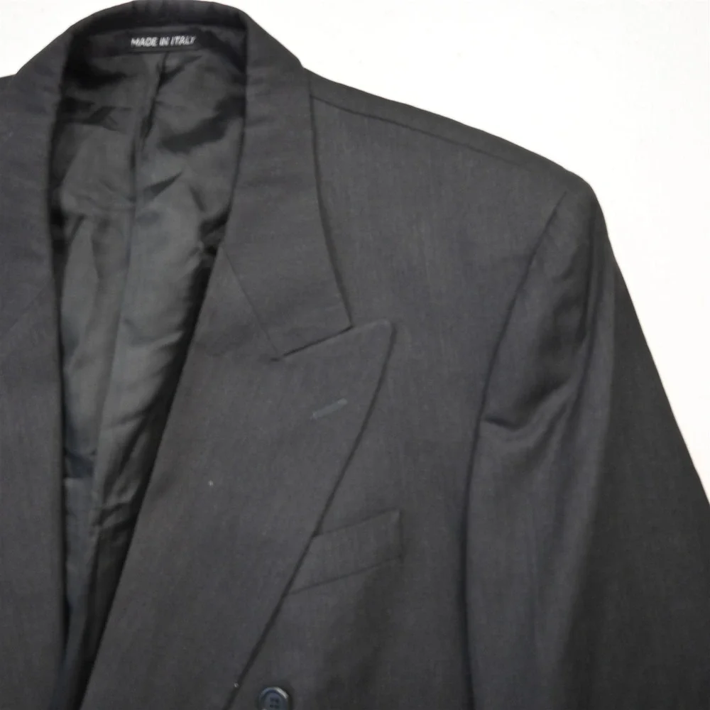 Vtg Italy Double‎ Breasted 44R Black Super 120s Marlane Wool Blazer Jacket Coat